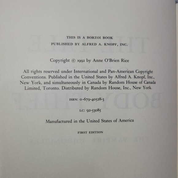 Anne Rice Vampire Chronicles Taltos Tales Body Thief Lasher 3 Hardcover Book Lot - Picture 5 of 9